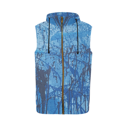 Blue splatters All Over Print Sleeveless Zip Up Hoodie for Men (Model H16)
