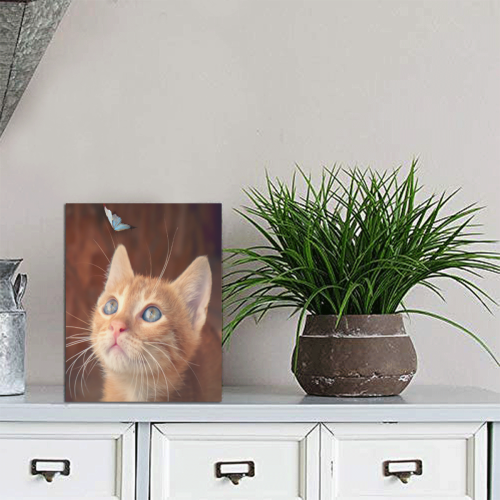 Orange Tabby And Butterfly Photo Panel for Tabletop Display 6"x8"