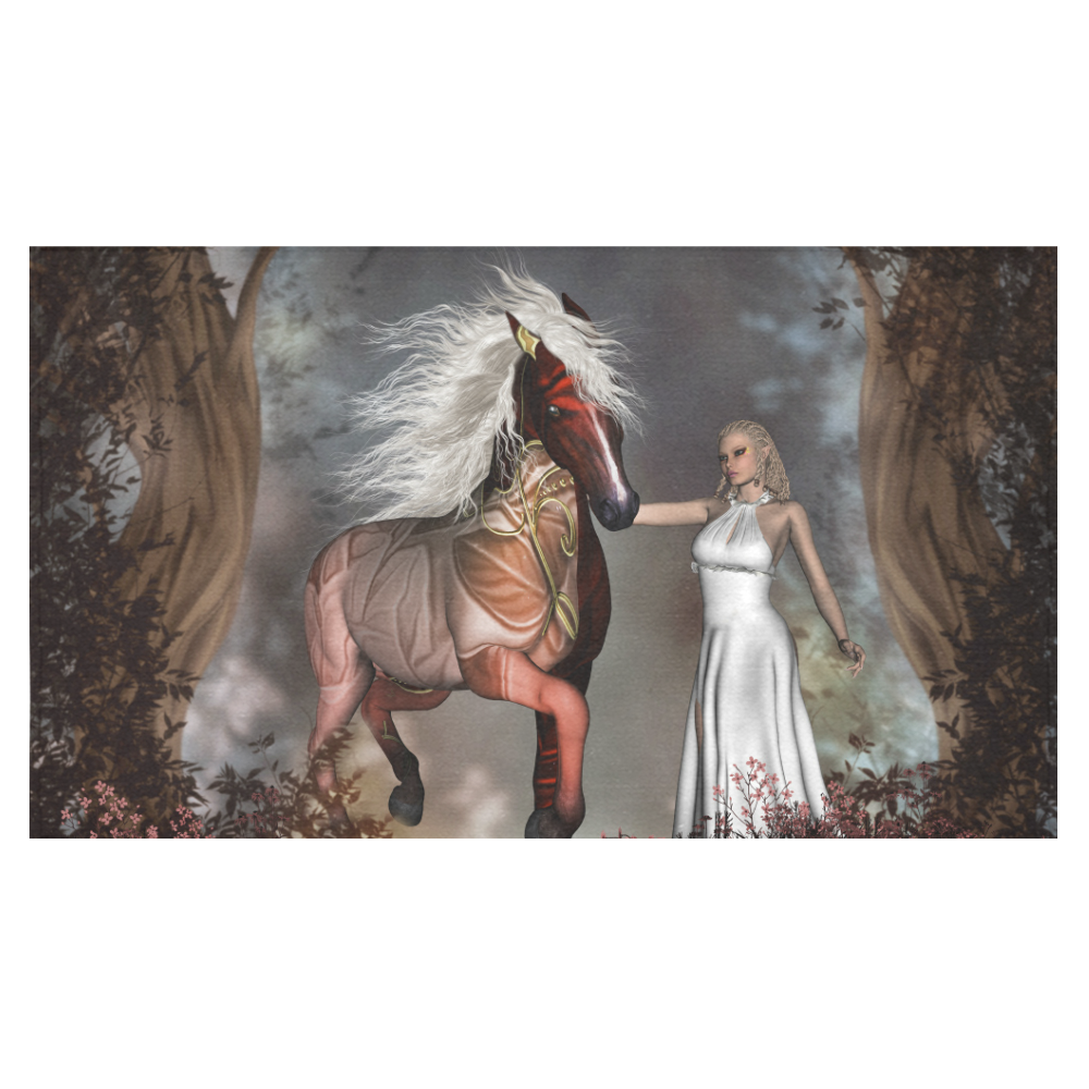Fantasy horse with fairy Cotton Linen Tablecloth 60"x 104"