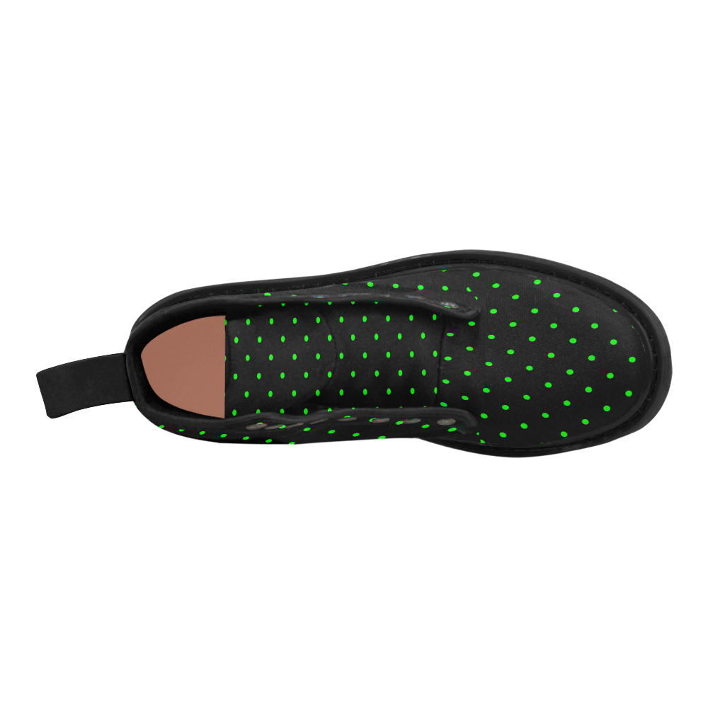 Green Polka Dots on Black Martin Boots for Women (Black) (Model 1203H)