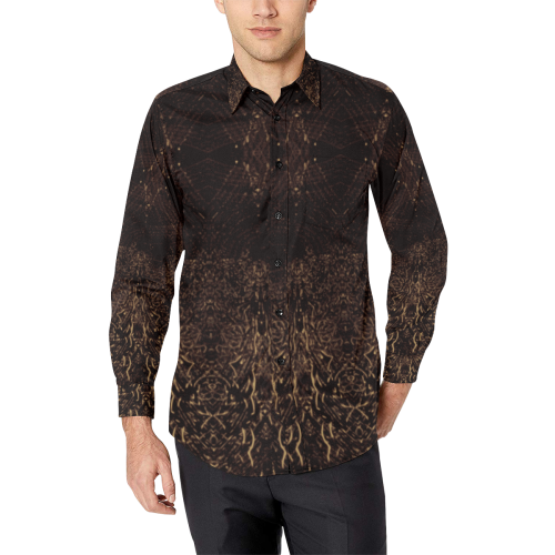 Golden Galaxy - gold red black line and dot pattern Men's All Over Print Casual Dress Shirt (Model T61)