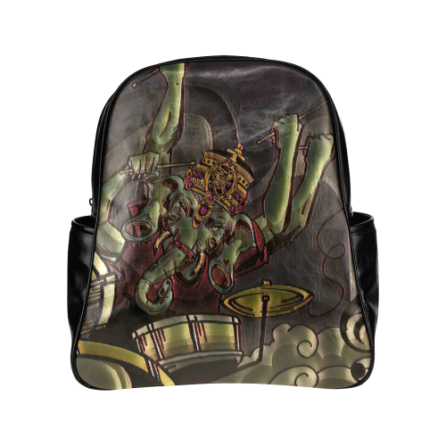 Dark Emerald and Tan Ganesha Drummer Hindu - Jamming In the Dark Original Art Design Multi-Pockets Backpack (Model 1636)