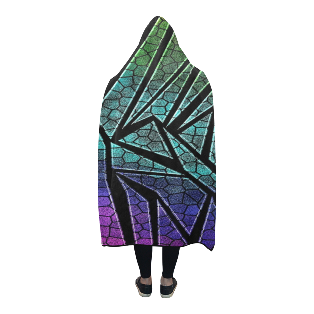 Neon Rainbow Cracked Mosaic Hooded Blanket 80''x56''