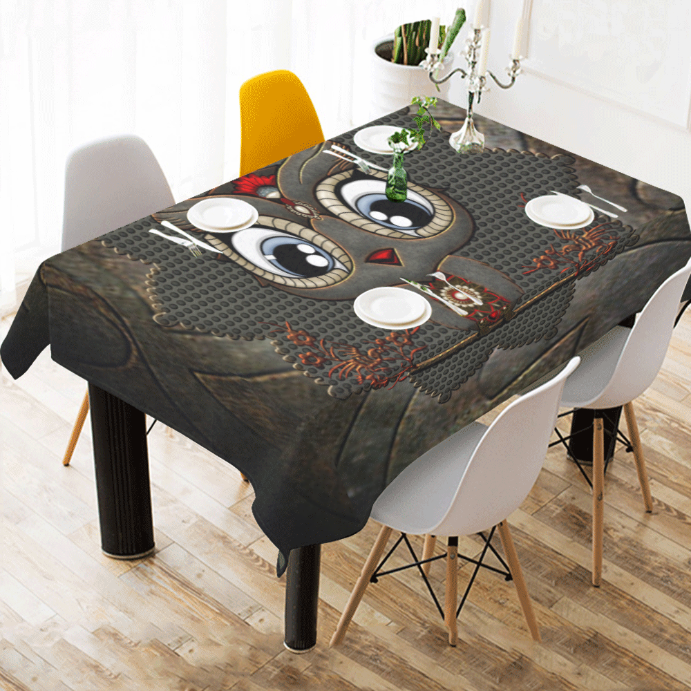 Funny steampunk owl Cotton Linen Tablecloth 60"x 84"