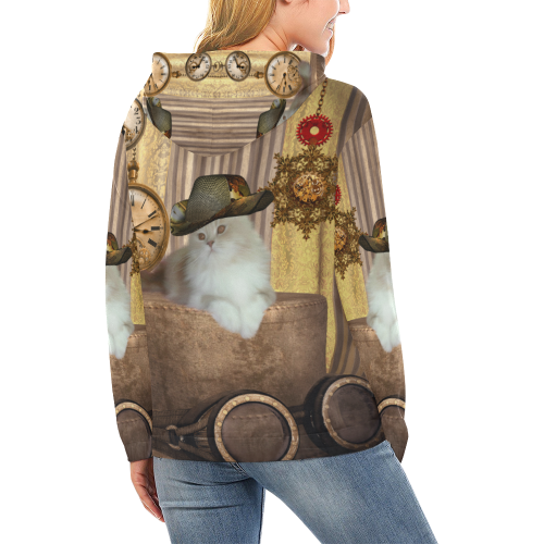 Funny steampunk cat All Over Print Hoodie for Women (USA Size) (Model H13)