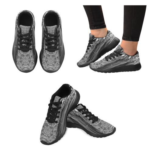 luxury 3 black and white round neck front Women’s Running Shoes (Model 020)