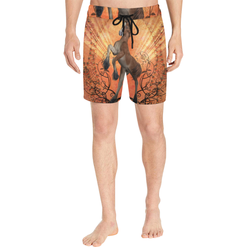 Awesome, cute foal with floral elements Men's Mid-Length Swim Shorts (Model L39)