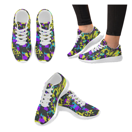 Purple yelllow squares Women’s Running Shoes (Model 020)