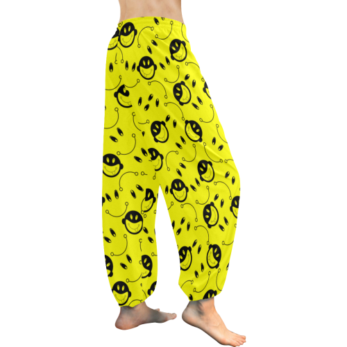 monkey tongue out on yellow Women's All Over Print Harem Pants (Model L18)