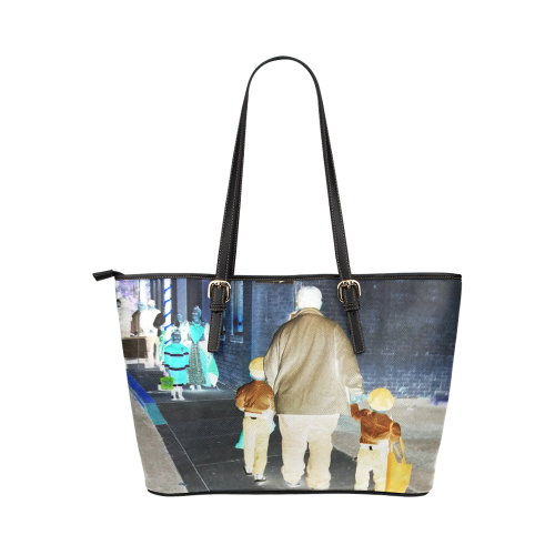 Ghosts roaming the street Leather Tote Bag/Small (Model 1651)