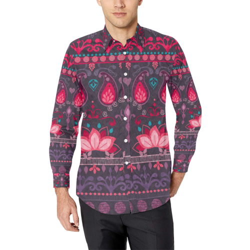 Ethnic Bohemian Purple, Pink, and Teal Men's All Over Print Casual Dress Shirt (Model T61)