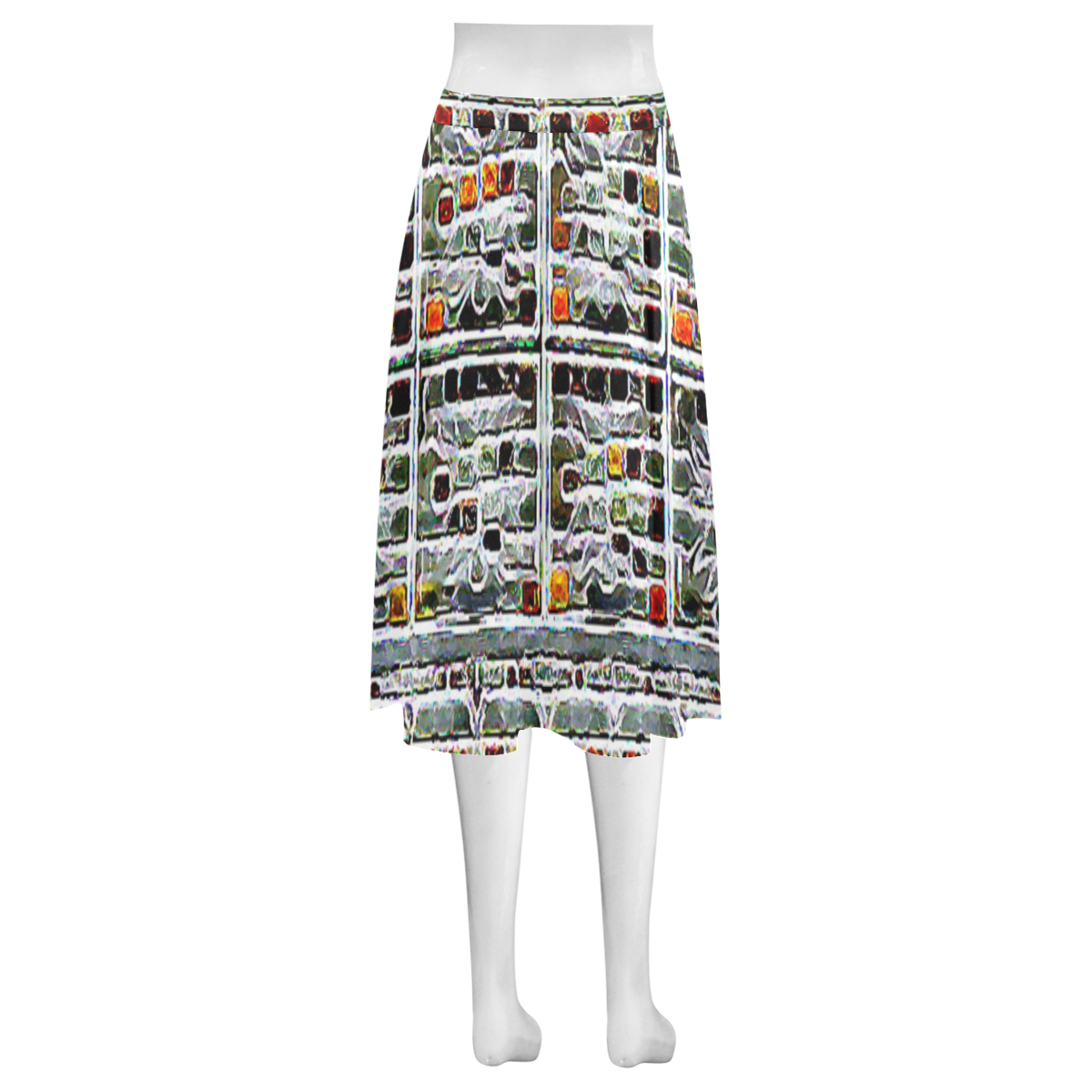 Grey Tiles Mnemosyne Women's Crepe Skirt (Model D16)