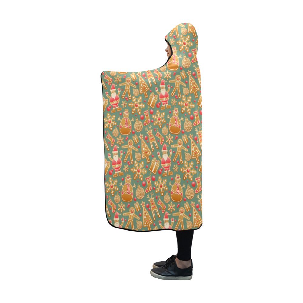 Christmas Gingerbread Icons Pattern Hooded Blanket 60''x50''