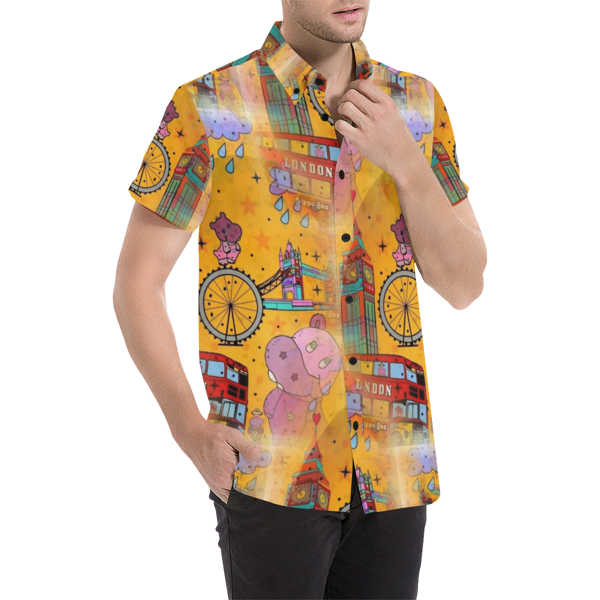 Hippos in London by Nico Bielow Men's All Over Print Short Sleeve Shirt (Model T53)