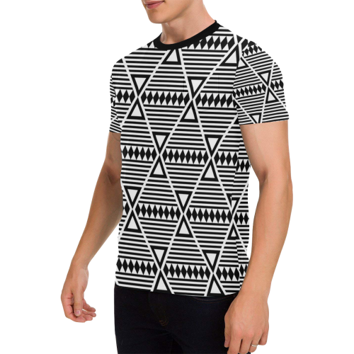 Black Aztec Tribal Men's All Over Print T-Shirt with Chest Pocket (Model T56)