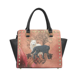 Awesome black and white wolf Rivet Shoulder Handbag (Model 1645)