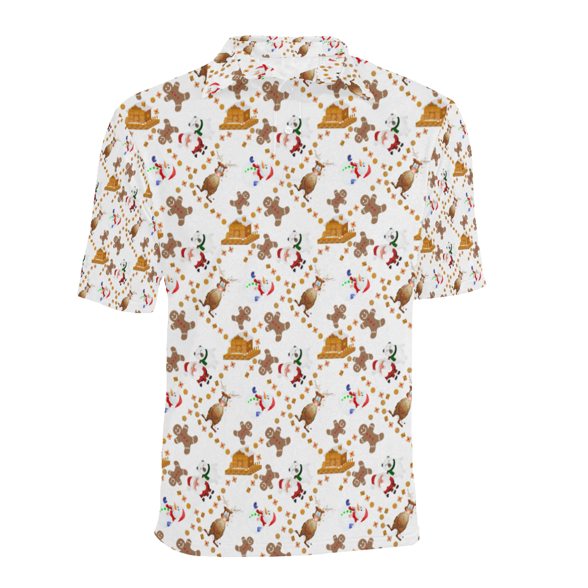 Christmas Gingerbread, Snowman, Reindeer and Santa White Men's All Over Print Polo Shirt (Model T55)