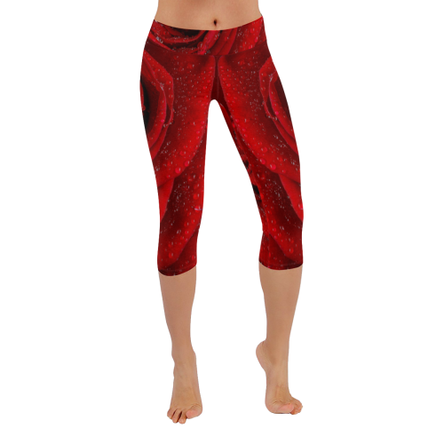 Red rosa Women's Low Rise Capri Leggings (Invisible Stitch) (Model L08)