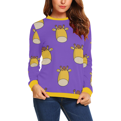 Giraffes Purple All Over Print Crewneck Sweatshirt for Women (Model H18)