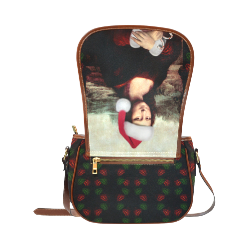 Christmas Mona Lisa with Santa Hat Saddle Bag/Large (Model 1649)