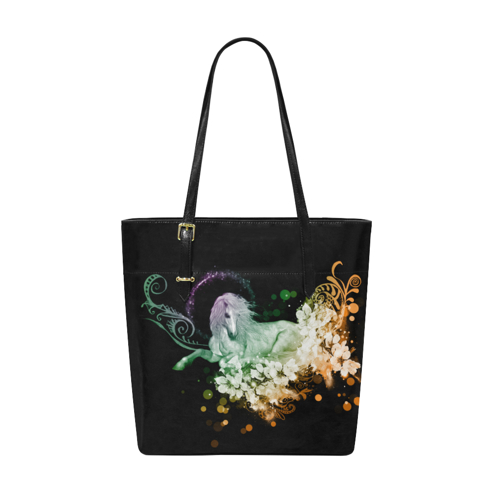 Beautiful unicorn with flowers, colorful Euramerican Tote Bag/Small (Model 1655)