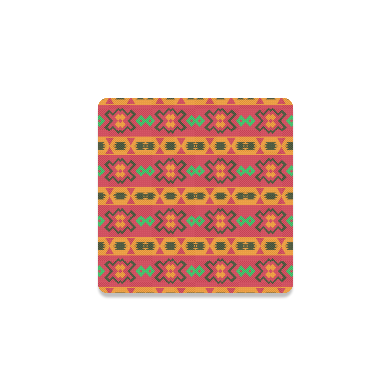 Tribal shapes in retro colors (2) Square Coaster