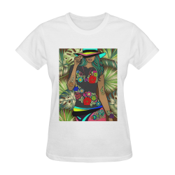 Lady In Hat In The Tropicals Design By Me by Doris Clay-Kersey Sunny Women's T-shirt (Model T05)