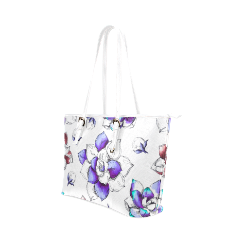 floral n Leather Tote Bag/Small (Model 1651)