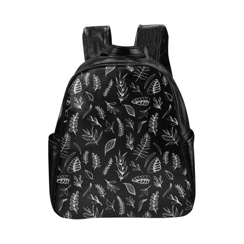 BLACK DANCING LEAVES Multi-Pockets Backpack (Model 1636)