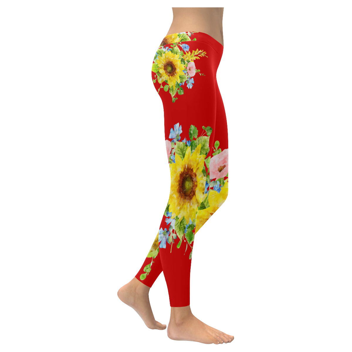 Fairlings Delight's Sunflower Bouquets 53086G2 Women's Low Rise Leggings (Invisible Stitch) (Model L05)