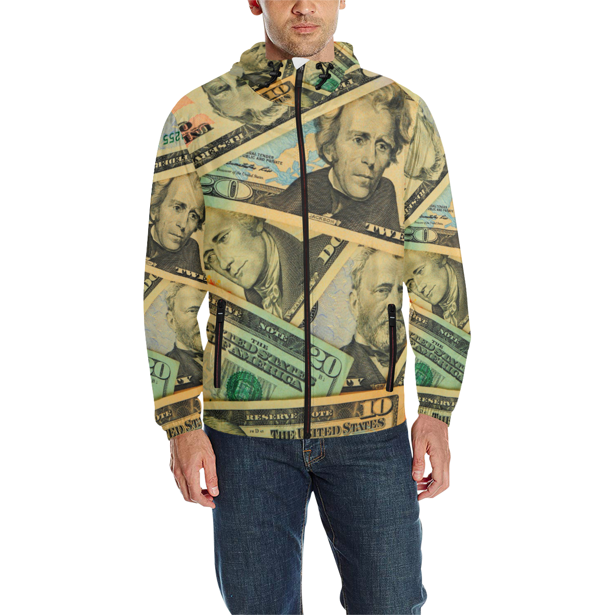 DOLLARS 5 All Over Print Quilted Windbreaker for Men (Model H35)