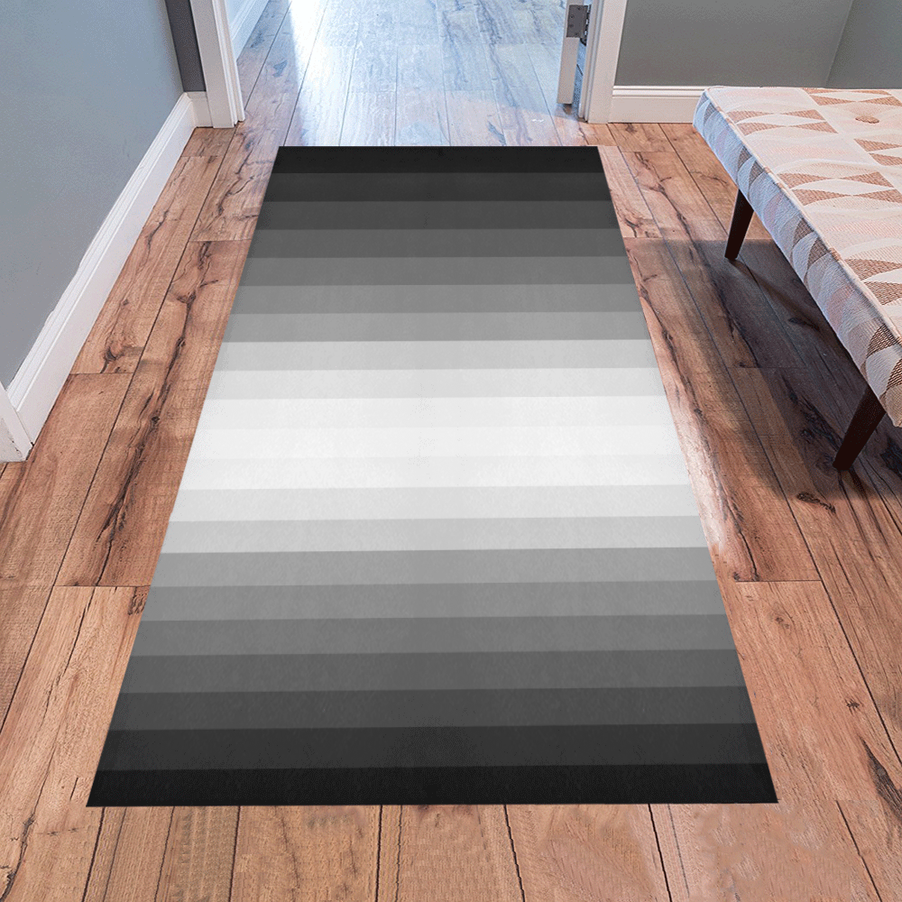 Black, grey, white multicolored stripes Area Rug 7'x3'3''