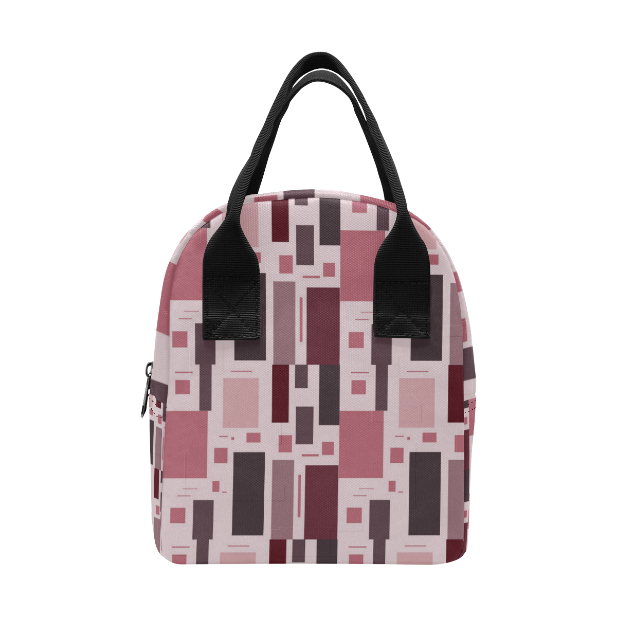 Abstract Burgundy Squares Zipper Lunch Bag (Model 1689)