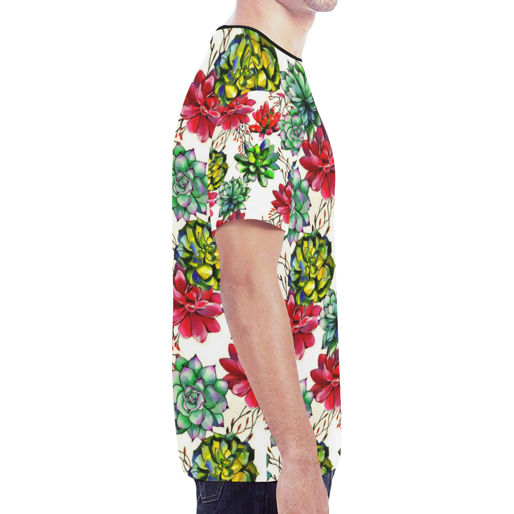 Vibrant Succulent Cactus Pattern New All Over Print T-shirt for Men (Model T45)