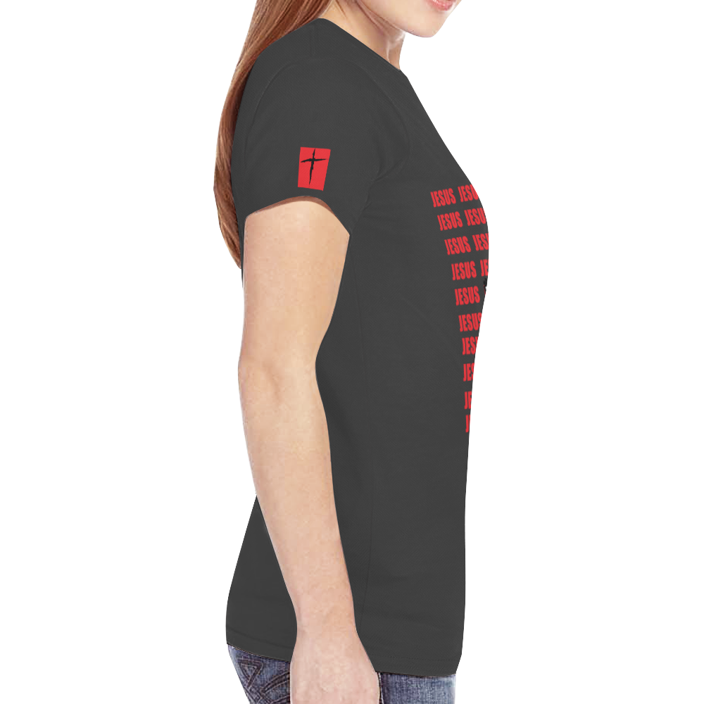 Gray 1/ Red New All Over Print T-shirt for Women (Model T45)