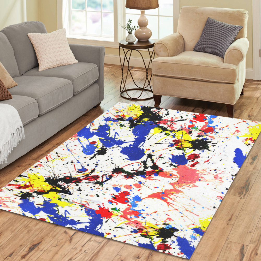 Blue and Red Paint Splatter Area Rug7'x5'
