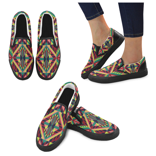 Modern Geometric Pattern Men's Unusual Slip-on Canvas Shoes (Model 019)
