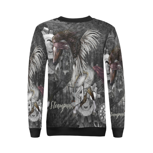 Aweswome steampunk horse with wings All Over Print Crewneck Sweatshirt for Women (Model H18)