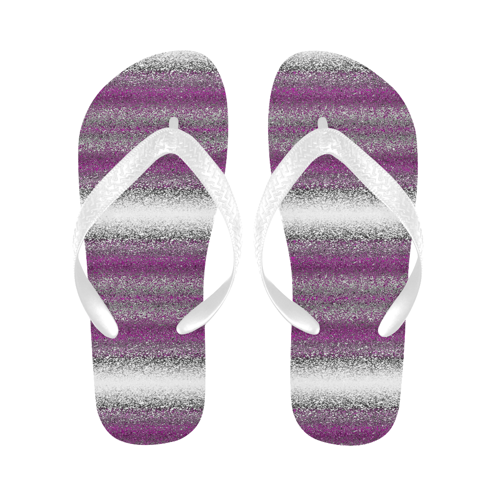 Purple Pink and White Metallic Horizontal Stripes Flip Flops for Men/Women (Model 040)