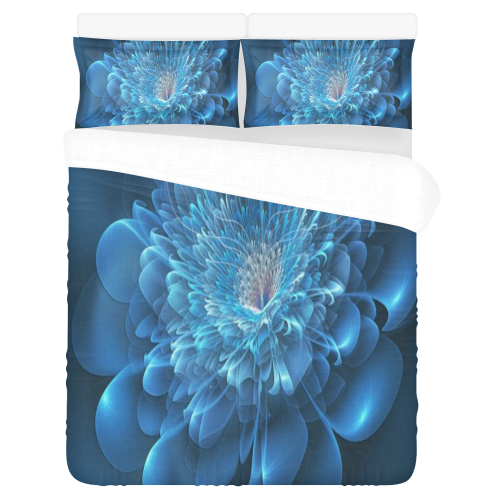 3D Blue Flower 1 3-Piece Bedding Set