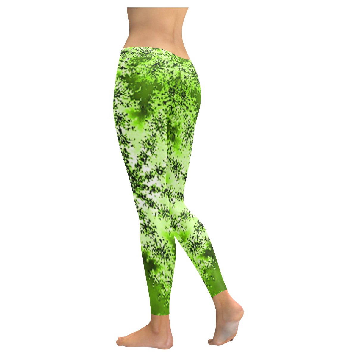 Lime Green Starburst Fractal Women's Low Rise Leggings (Invisible Stitch) (Model L05)
