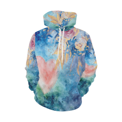 Heart and Flowers - Pink and Blue All Over Print Hoodie for Men/Large Size (USA Size) (Model H13)