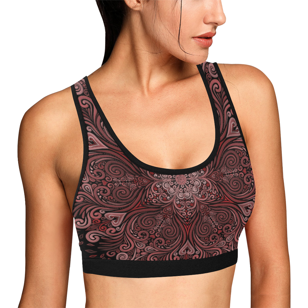 Red, orange, pink and brown 3D Mandala Pattern Women's All Over Print Sports Bra (Model T52)