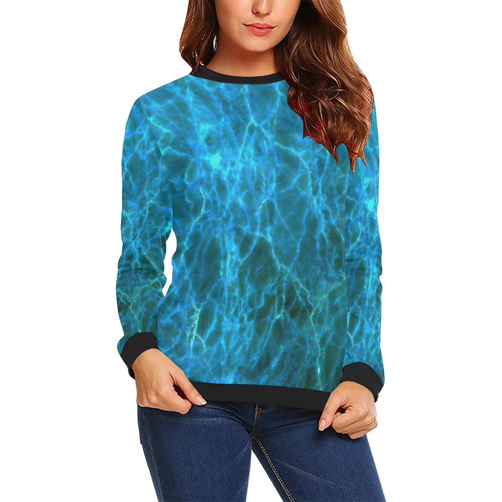blue scratch pattern All Over Print Crewneck Sweatshirt for Women (Model H18)