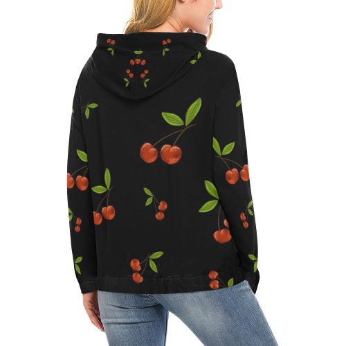 Red Cherries All Over Print Hoodie for Women (USA Size) (Model H13)