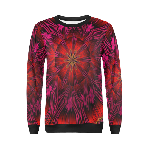 Sunset Solar Flares Fractal Mandala Abstract All Over Print Crewneck Sweatshirt for Women (Model H18)