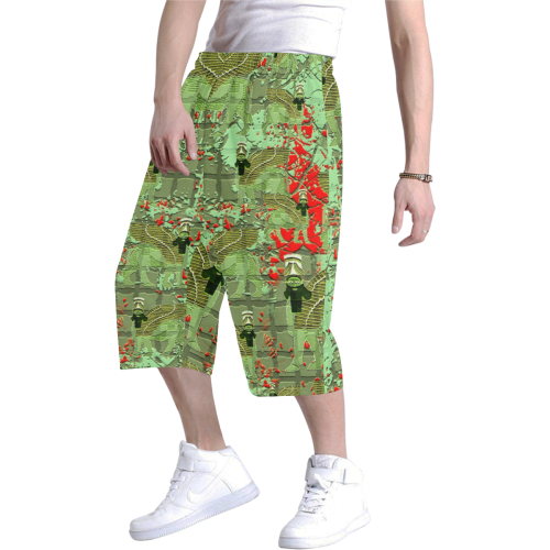 Lamassu abstract art Green Men's All Over Print Baggy Shorts (Model L37)