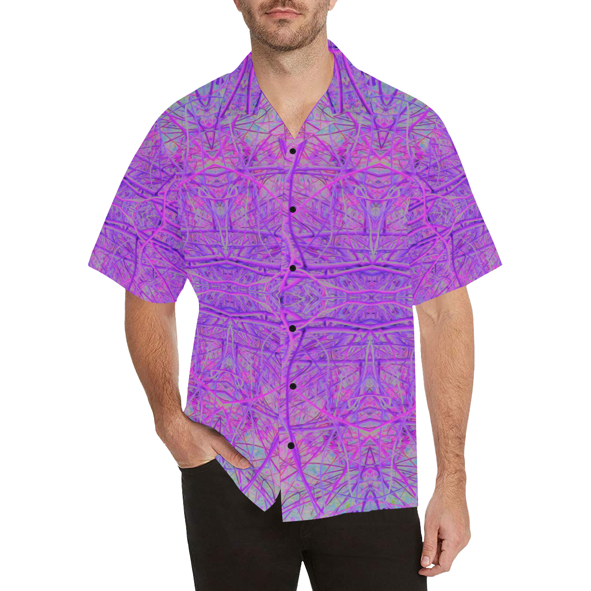 Hot Pink and Purple Abstract Branch Pattern Hawaiian Shirt (Model T58)