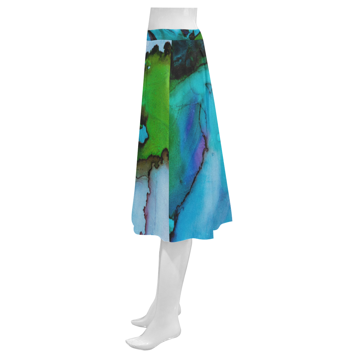 Blue green ink Mnemosyne Women's Crepe Skirt (Model D16)