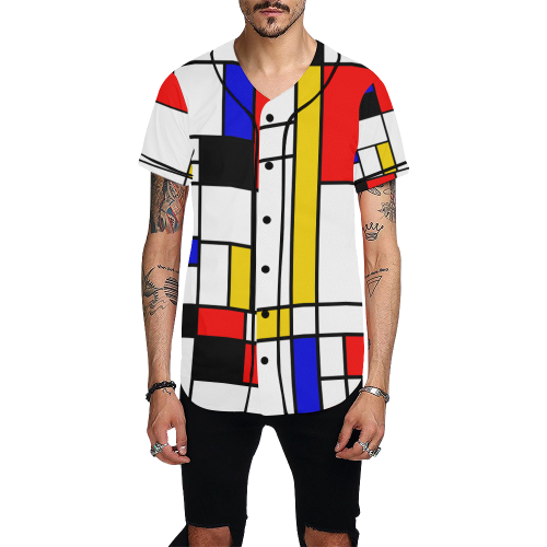 Bauhouse Composition Mondrian Style All Over Print Baseball Jersey for Men (Model T50)